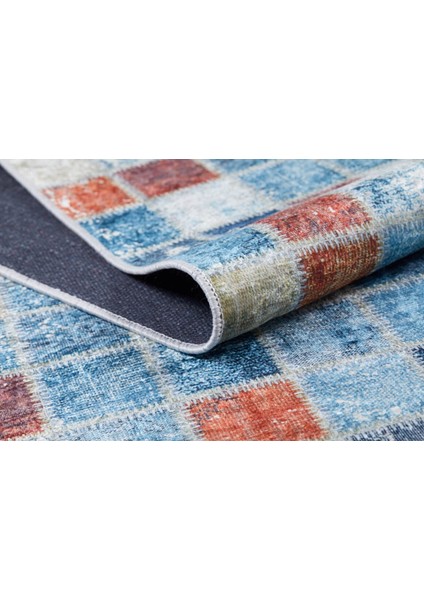 Tientsin Mavi Patchwork Etnik Modern Desenli Makinada Yıkanabilir Hav Toz Vermez Leke Tutmayan Kaymaz Taban Dijital Makine Baskı Salon Yolluk Mutfak Halı indirimleri
