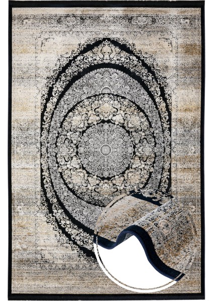 Klasik Lacivert Viskon Dikdörtgen Modern Desenli Akrilik Hav Vermeyen Leke Tutmayan Kolay Temizlenen Yumuşak Makine Salon Yolluk Mutfak Halı