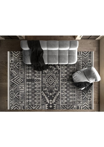 Geometrik Siyah Pamuk Dikdörtgen Modern Desenli Pamuk Makinada Yıkanabilir Hav Toz Vermez Leke Tutmayan Kaymaz Taban Dijital Makine Baskı Salon Yolluk Mutfak Halı fırsatları