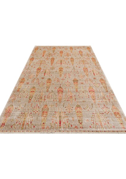 Çiçekli Bej Tensel Dikdörtgen Modern Desenli Akrilik Hav Vermeyen Leke Tutmayan Kolay Temizlenen Yumuşak Makine Salon Yolluk Mutfak Halı