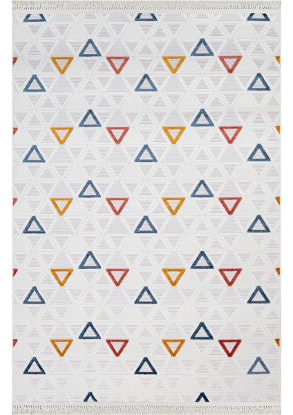 Keyson Krem Geometrik Etnik Modern Desenli Hav Vermeyen Leke Tutmayan Kolay Temizlenen Yumuşak Makine Salon Yolluk Mutfak Halı