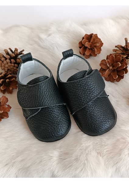 Siyah Hakiki Deri Cırt Cırtlı Bebek Ayakkabı modelleri