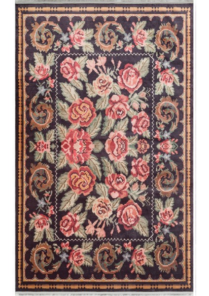 Kahverengi Çiçekli Etnik Modern Desenli Hav Vermeyen Leke Tutmayan Kolay Temizlenen Yumuşak Makine Salon Yolluk Mutfak Halı