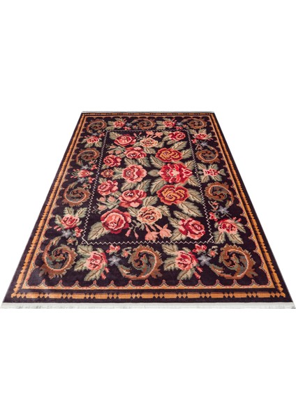 Kahverengi Çiçekli Etnik Modern Desenli Hav Vermeyen Leke Tutmayan Kolay Temizlenen Yumuşak Makine Salon Yolluk Mutfak Halı fırsatları