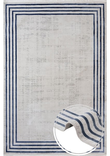 Suleyman Geometrik Mavi Mikrofiber Dikdörtgen Modern Desenli Akrilik Hav Vermeyen Leke Tutmayan Kolay Temizlenen Yumuşak Makine Salon Yolluk Mutfak Halı