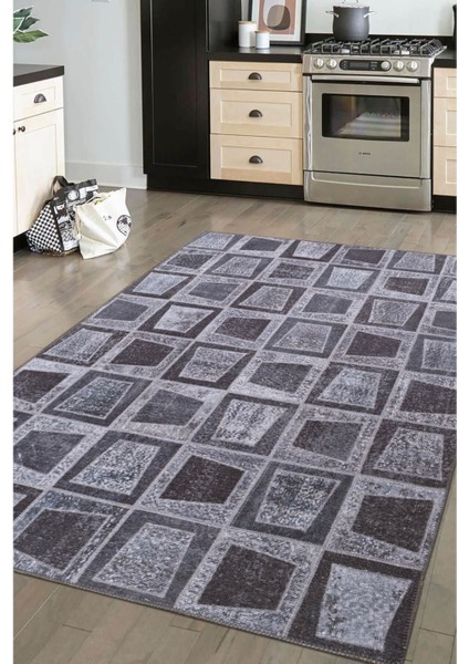 Chichester Patchwork Siyah Polyester Daire Modern Desenli Pamuk Makinada Yıkanabilir Hav Toz Vermez Leke Tutmayan Kaymaz Taban Dijital Makine Baskı Salon Yolluk Mutfak Halı fiyatları