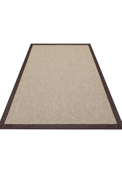 Kahverengi Çerçeveli Etnik Modern Desenli Poliproplen Hav Vermeyen Leke Tutmayan Kolay Temizlenen Yumuşak Makine Salon Yolluk Mutfak Halı indirimleri