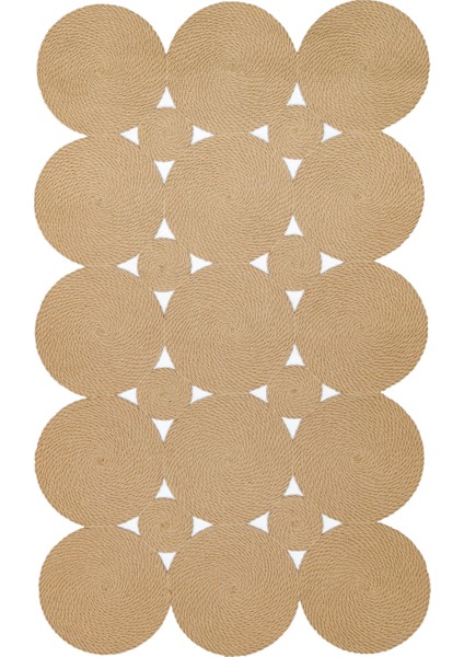 Bej Geometrik Etnik Modern Desenli Pamuk Jüt Halı