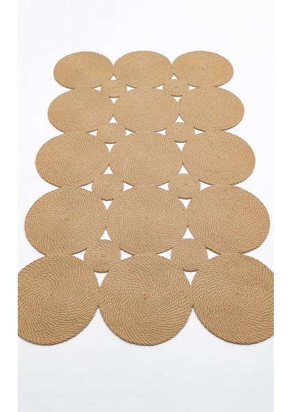 Bej Geometrik Etnik Modern Desenli Pamuk Jüt Halı