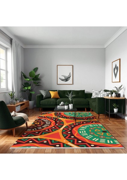 Geometrik Kırmızı Pamuk Dikdörtgen Modern Desenli Pamuk Makinada Yıkanabilir Hav Toz Vermez Leke Tutmayan Kaymaz Taban Dijital Makine Baskı Salon Yolluk Mutfak Halı modelleri