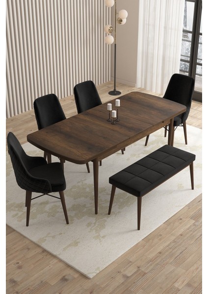 Mazaka Barok Desen 80X132 Açılabilir Mdf Masa Yemek Odası Takımı, Mutfak Takımı 4 Sandalye 1 Bench fiyatları