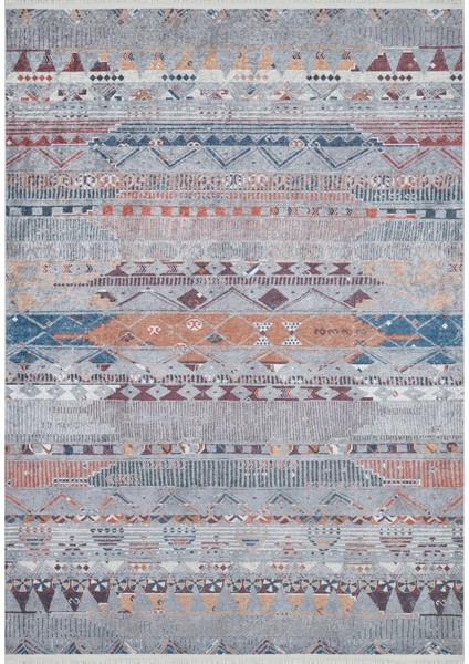 Oaxaca Bej Modern Etnik Desenli Makinada Yıkanabilir Hav Toz Vermez Leke Tutmayan Kaymaz Taban Dijital Makine Baskı Salon Yolluk Mutfak Halı