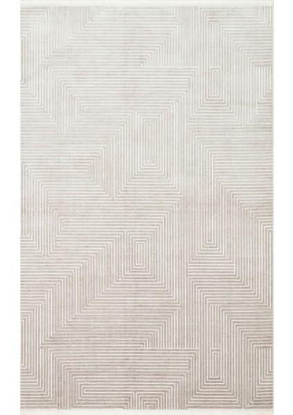 Brahmaputra Gümüş Geometrik Etnik Modern Desenli Akrilik Hav Vermeyen Leke Tutmayan Kolay Temizlenen Yumuşak Makine Salon Yolluk Mutfak Halı