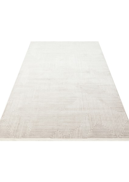 Brahmaputra Gümüş Geometrik Etnik Modern Desenli Akrilik Hav Vermeyen Leke Tutmayan Kolay Temizlenen Yumuşak Makine Salon Yolluk Mutfak Halı