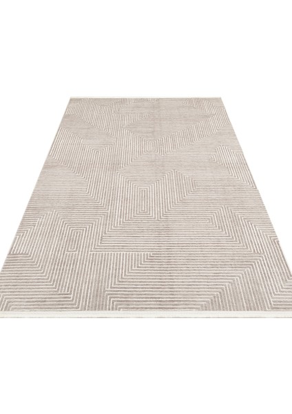 Brahmaputra Gümüş Geometrik Etnik Modern Desenli Akrilik Hav Vermeyen Leke Tutmayan Kolay Temizlenen Yumuşak Makine Salon Yolluk Mutfak Halı