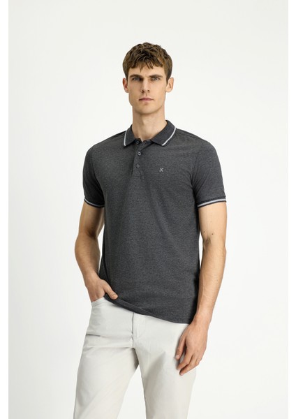 Polo Yaka Slim Fit Dar Kesim Nakışlı Süprem Pamuklu Tişört