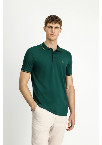 Polo Yaka Slim Fit Dar Kesim Nakışlı Süprem Pamuklu Tişört