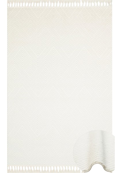 Parma Beyaz Geometrik Etnik Modern Desenli Mikro Hav Vermeyen Leke Tutmayan Kolay Temizlenen Yumuşak Makine Salon Yolluk Mutfak Halı