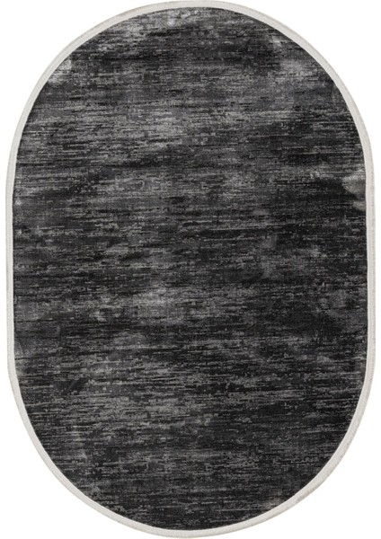 Luxor Geçişli Antrasit Mikrofiber Oval Modern Desenli Akrilik Hav Vermeyen Leke Tutmayan Kolay Temizlenen Yumuşak Makine Salon Yolluk Mutfak Halı