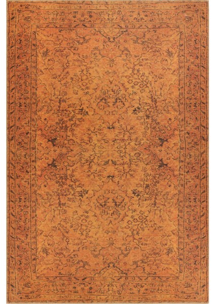 Chelmsford Klasik Turuncu Polyester Dikdörtgen Modern Desenli Pamuk Makinada Yıkanabilir Hav Toz Vermez Leke Tutmayan Kaymaz Taban Dijital Makine Baskı Salon Yolluk Mutfak Halı