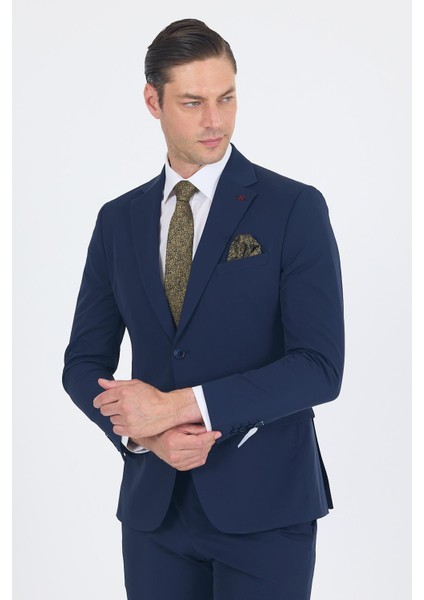 Lacivert Mono Yaka Yarım Astar 6 Drop Slim Fit Beli Lastikli Takım Elbise 1001250121 modelleri