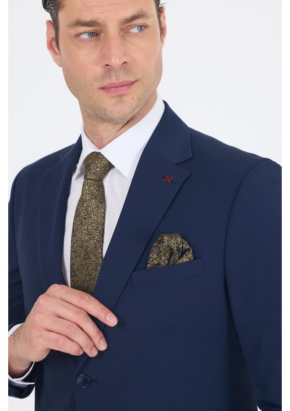 Lacivert Mono Yaka Yarım Astar 6 Drop Slim Fit Beli Lastikli Takım Elbise 1001250121 fırsatları