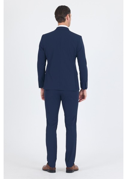 Lacivert Mono Yaka Yarım Astar 6 Drop Slim Fit Beli Lastikli Takım Elbise 1001250121 indirimleri