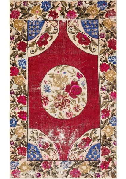 Iskece Kırmızı Eskitme Yün Modern Desenli Yün Hav Toz Vermez Leke Tutmayan Salon Yolluk Mutfak El Dokuma Halı