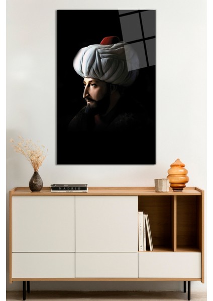 Fatih Sultan Mehmet Portresi Cam Tablo, Darbelere Dayanıklı Kırılmaz Cam, Hediyelik