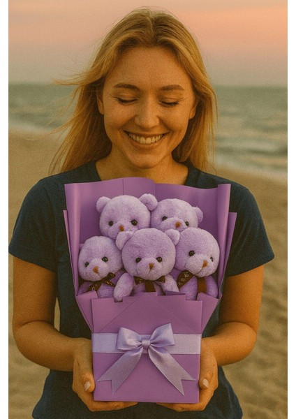 5’li Sevimli Mor Peluş Ayıcıklar Buketi Sevgiliye doğum Günü Özel Günler Için Romantik Sürprz hediye fiyatları