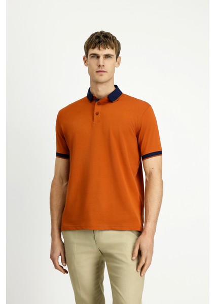 Polo Yaka Regular Fit Desenli Pamuklu Tişört