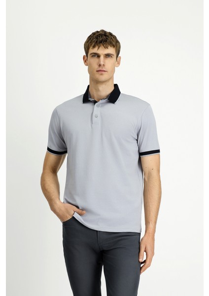 Polo Yaka Regular Fit Desenli Pamuklu Tişört