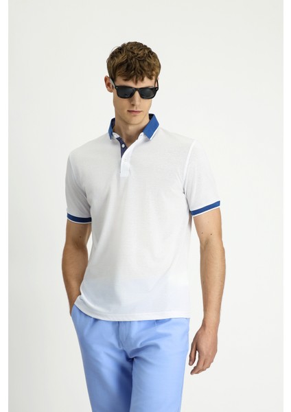 Polo Yaka Regular Fit Desenli Pamuklu Tişört