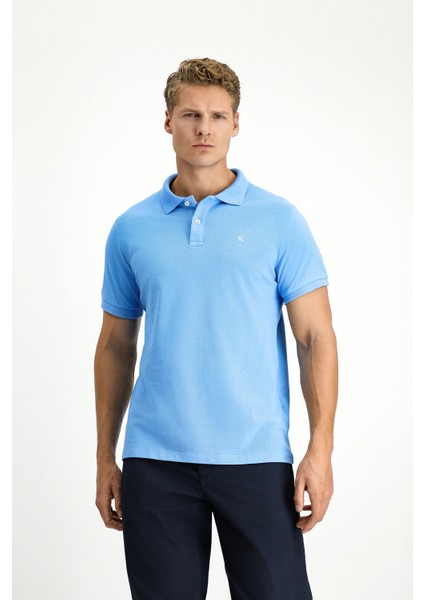 Polo Yaka Slim Fit Dar Kesim Nakışlı Pamuk Tişört