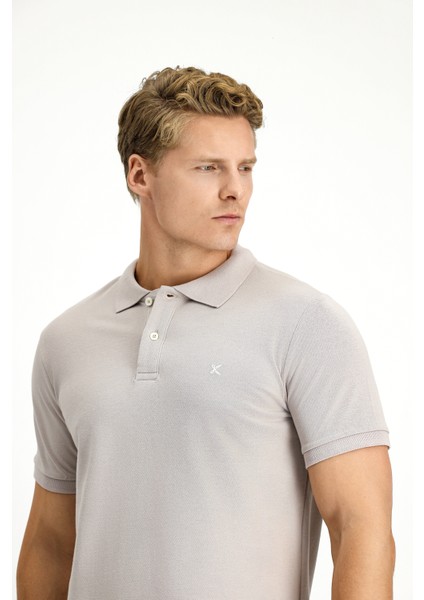 Polo Yaka Slim Fit Dar Kesim Nakışlı Pamuk Tişört