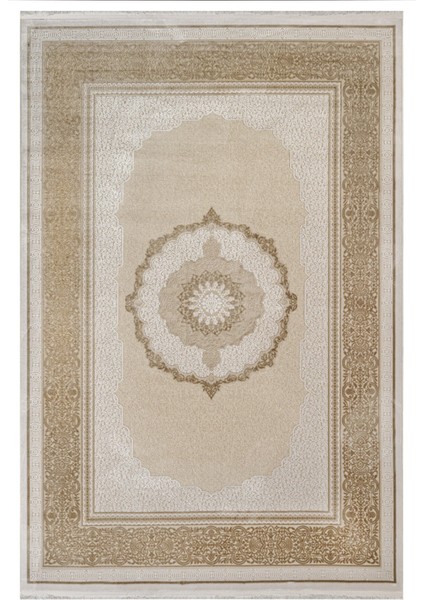 Nainital Çerçeveli Bej Akrilik Dikdörtgen Modern Desenli Akrilik Hav Vermeyen Leke Tutmayan Kolay Temizlenen Yumuşak Makine Salon Yolluk Mutfak Halı