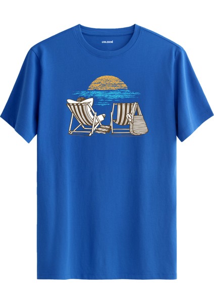 Plaj Sandalyesi Gün Batımı Baskılı Günlük Rahat Tarz %100 Pamuk Tişört