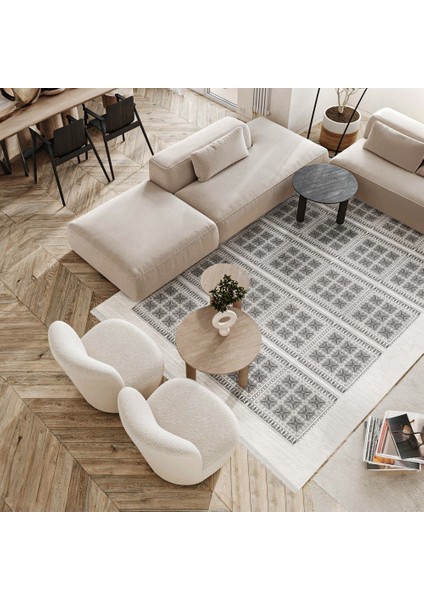 Geometrik Gri Pamuk Dikdörtgen Modern Desenli Pamuk Makinada Yıkanabilir Hav Toz Vermez Leke Tutmayan Kaymaz Taban Dijital Makine Baskı Salon Yolluk Mutfak Halı fırsatları