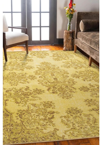 Perth Klasik Sarı Polyester Daire Modern Desenli Pamuk Makinada Yıkanabilir Hav Toz Vermez Leke Tutmayan Kaymaz Taban Dijital Makine Baskı Salon Yolluk Mutfak Halı fiyatları