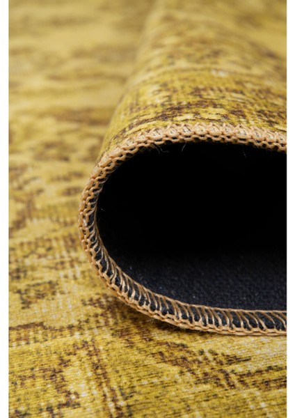 Perth Klasik Sarı Polyester Daire Modern Desenli Pamuk Makinada Yıkanabilir Hav Toz Vermez Leke Tutmayan Kaymaz Taban Dijital Makine Baskı Salon Yolluk Mutfak Halı modelleri