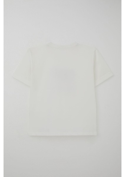 Erkek Çocuk Şortlu Takım Yazı Baskılı Cepli 8-14 Yaş, Ekru fırsatları