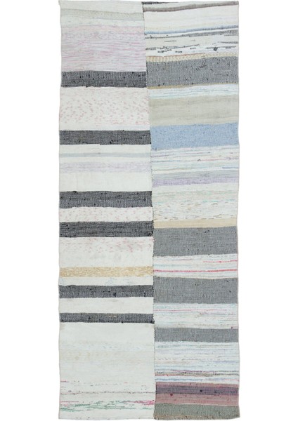 Teselya Bej Çizgili Yün Modern Desenli Yün Hav Toz Vermez Leke Tutmayan Salon Yolluk Mutfak El Dokuma Halı