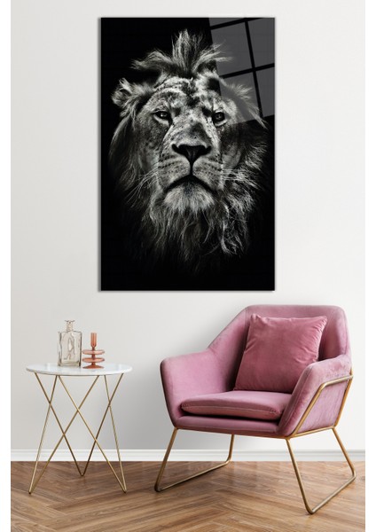 Aslan Portresi Vahşi Doğa Manzarası Cam Tablo, Darbelere Dayanıklı Kırılmaz Cam, Hediyelik fiyatları