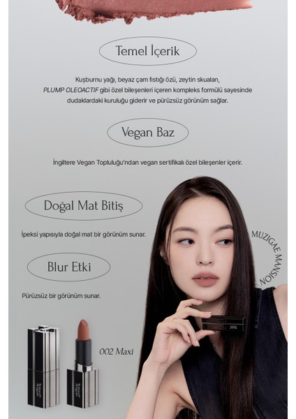 Pürüzsüz Görünüm Sunan Kadifemsi Ruj Muzıgae Mansıon Moodwear Blur Lipstick (002 Maxi) modelleri