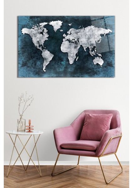Eskitme Soyut Detaysız Dünya Haritası Cam Tablo, Darbelere Dayanıklı Kırılmaz Cam, Hediyelik fiyatları