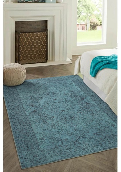 Edingburgh Klasik Turkuaz Polyester Kare Modern Desenli Pamuk Makinada Yıkanabilir Hav Toz Vermez Leke Tutmayan Kaymaz Taban Dijital Makine Baskı Salon Yolluk Mutfak Halı fiyatları