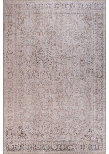 Lichfield Klasik Bej Polyester Daire Modern Desenli Pamuk Makinada Yıkanabilir Hav Toz Vermez Leke Tutmayan Kaymaz Taban Dijital Makine Baskı Salon Yolluk Mutfak Halı