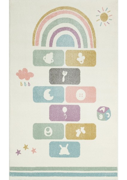 Wolfurt Ekru Figürlü Etnik Modern Desenli Poliproplen Hav Vermeyen Leke Tutmayan Kolay Temizlenen Yumuşak Makine Salon Yolluk Mutfak Halı