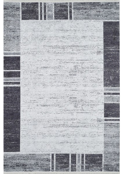 Muradabad Gri Çerçeveli Etnik Modern Desenli Makinada Yıkanabilir Hav Toz Vermez Leke Tutmayan Kaymaz Taban Dijital Makine Baskı Salon Yolluk Mutfak Halı