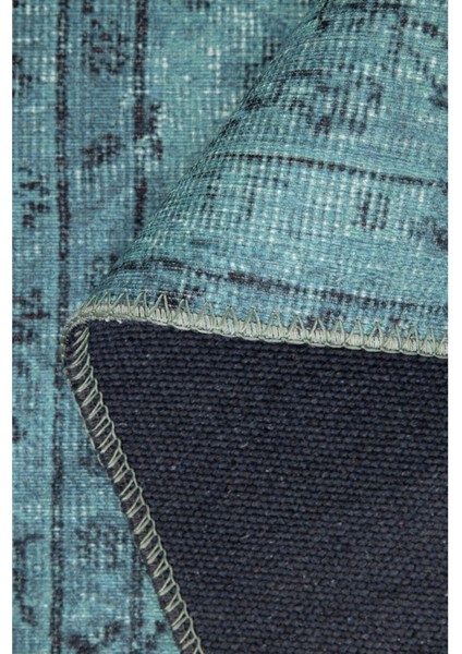 Edingburgh Klasik Turkuaz Polyester Dikdörtgen Modern Desenli Pamuk Makinada Yıkanabilir Hav Toz Vermez Leke Tutmayan Kaymaz Taban Dijital Makine Baskı Salon Yolluk Mutfak Halı fırsatları